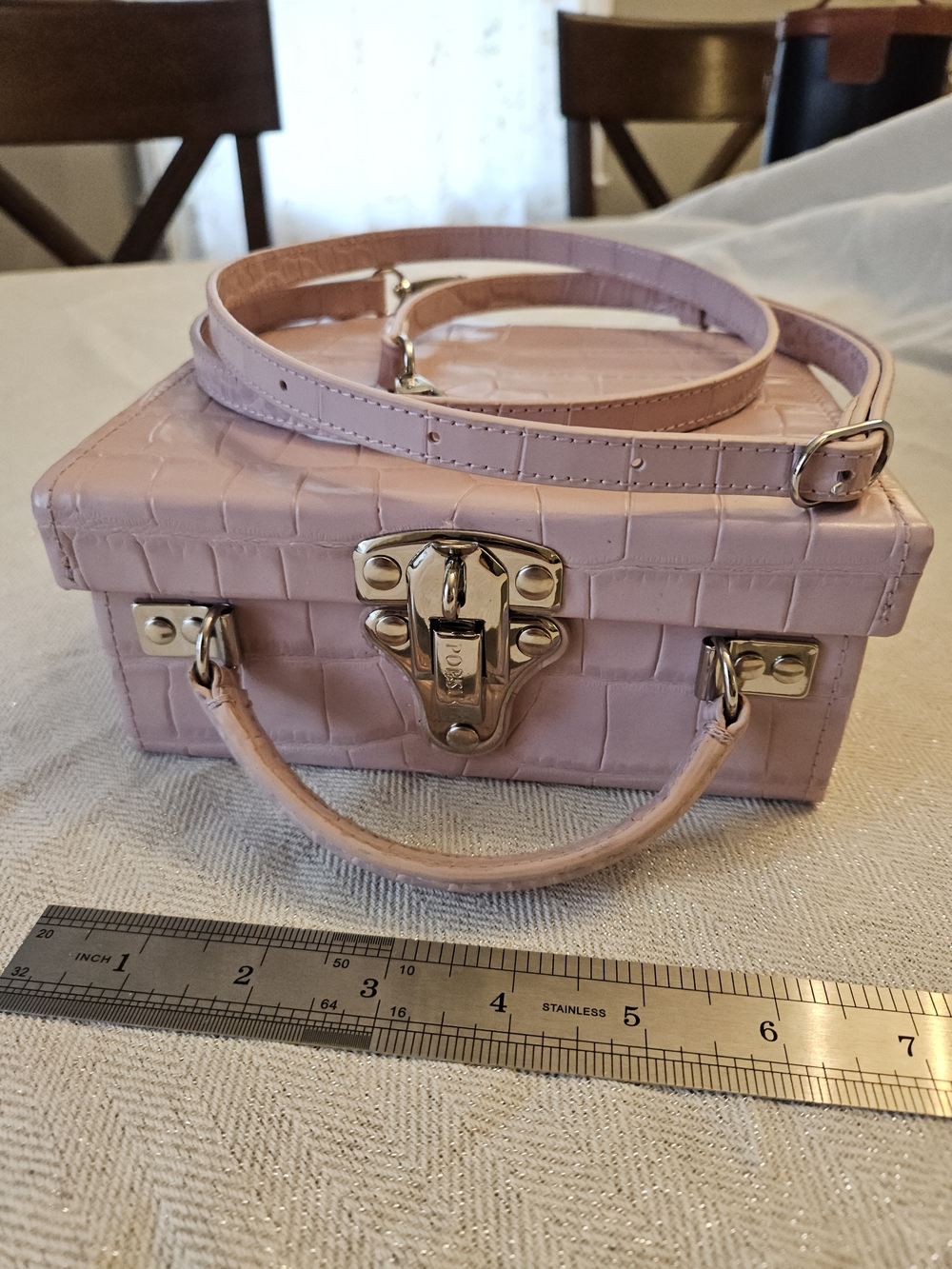 Pop & Suki Croc-Embossed Leather Mini Bag in Light Pink
